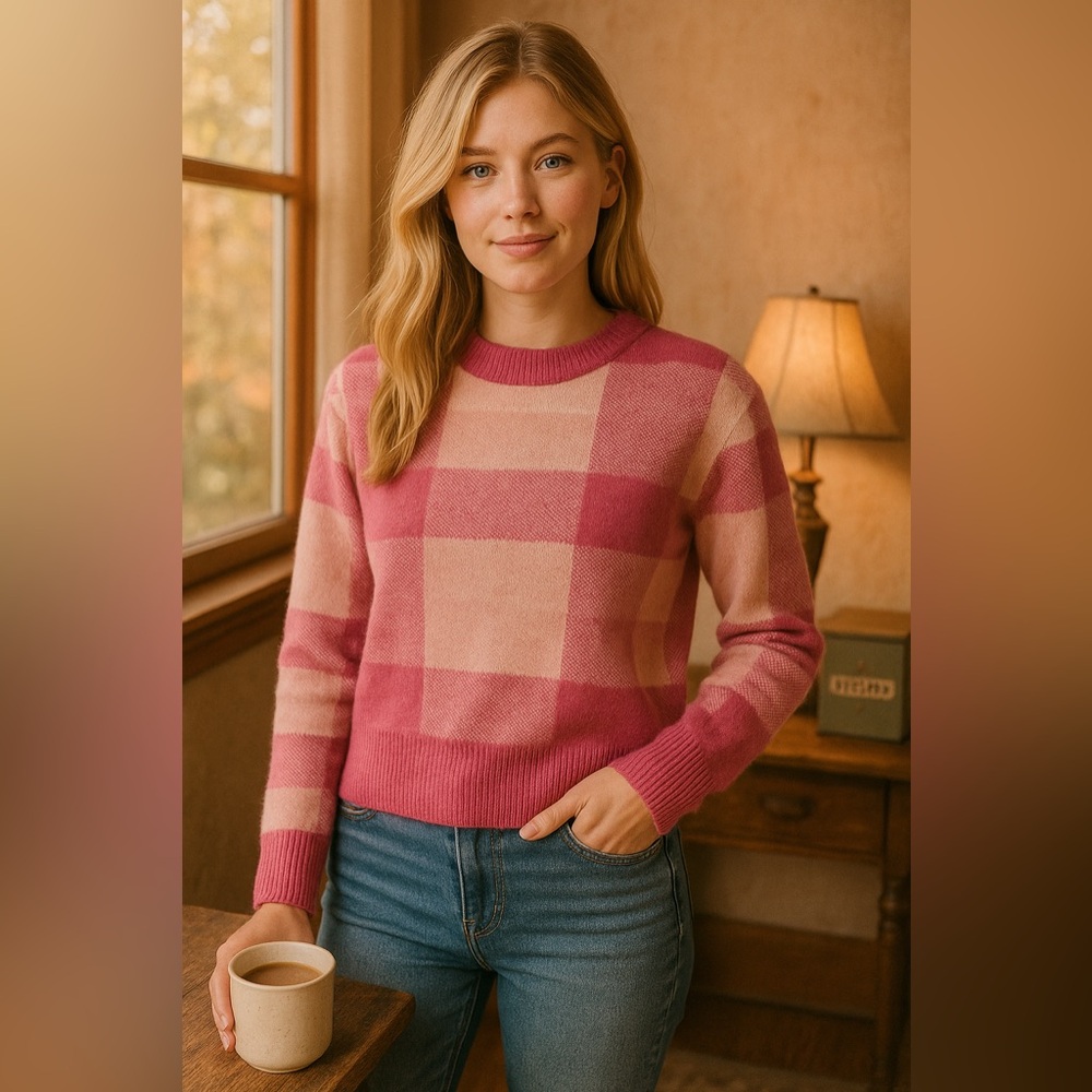 The Cashmere Project 100% Cashmere Pink Buffalo Check Sweater Women's XS S M